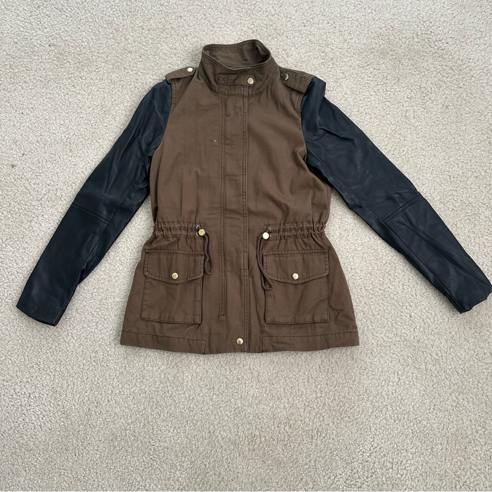 H&M Mixed Media Leather Sleeve Jacket
